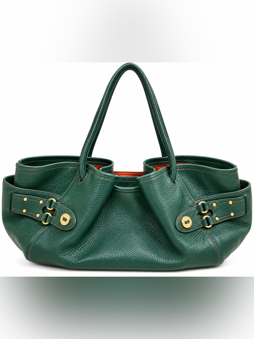 Cole Haan Village Oversized Green Pebbled Leather Buckle Tote